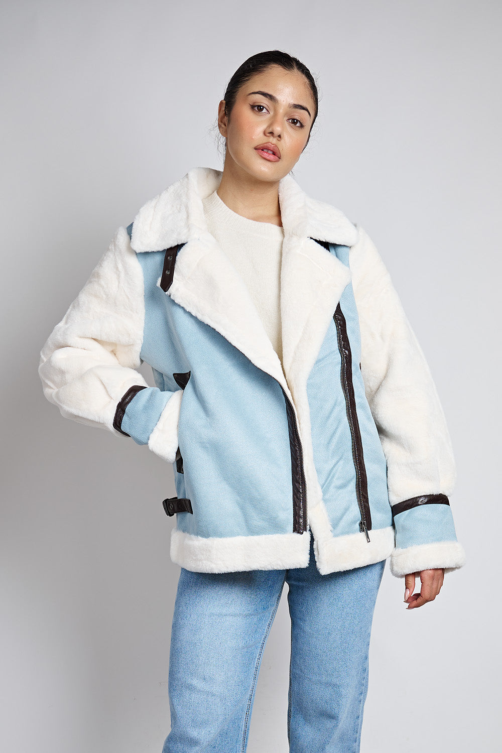 Shearling Μπουφάν σε Ανοιχτό Μπλε