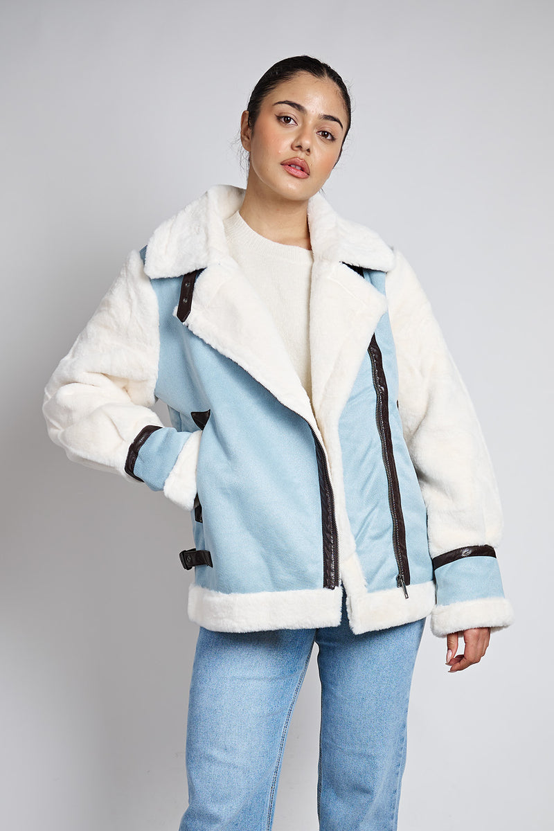 Shearling Μπουφάν σε Ανοιχτό Μπλε