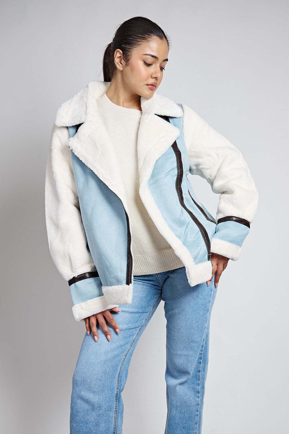 Shearling Μπουφάν σε Ανοιχτό Μπλε