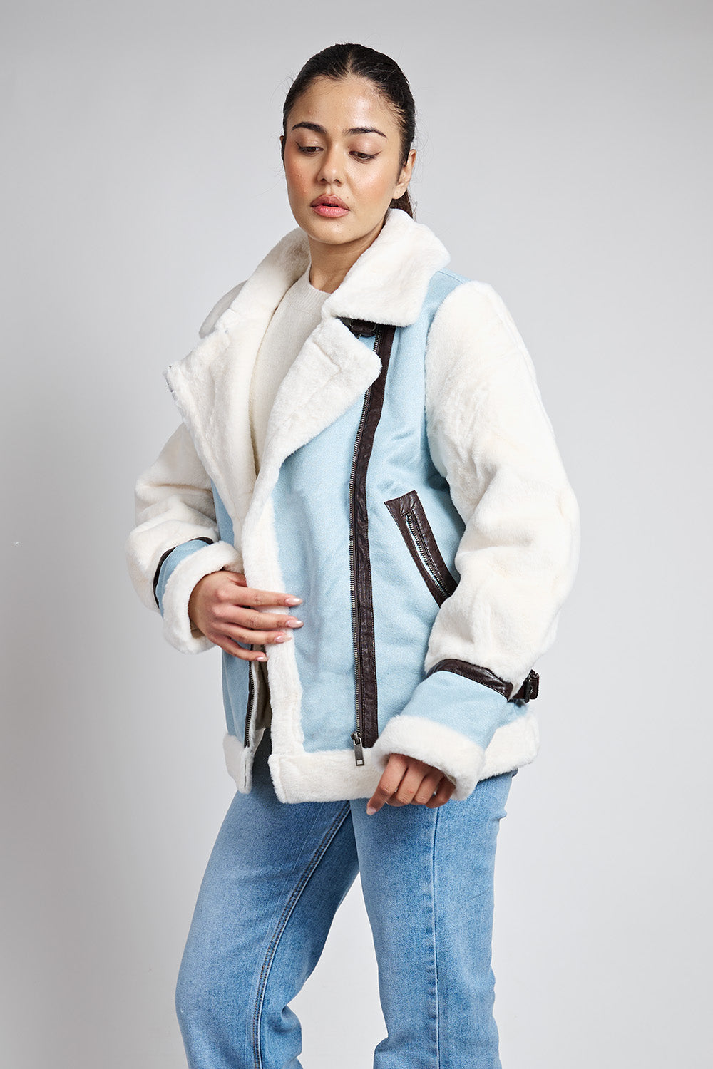 Shearling Μπουφάν σε Ανοιχτό Μπλε