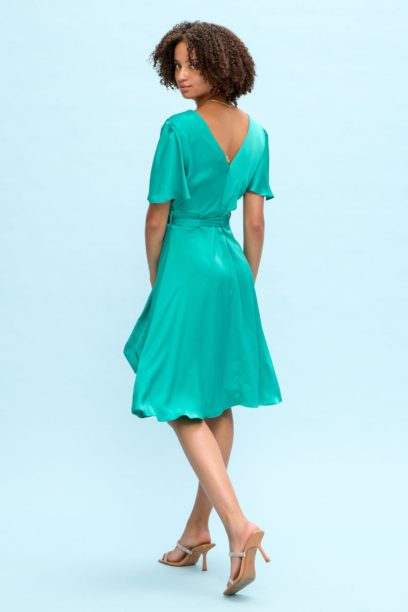 Φόρεμα σατέν  κρουαζέ πράσινο