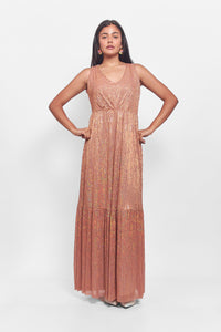 Φόρεμα γυαλιστερό bronze με V